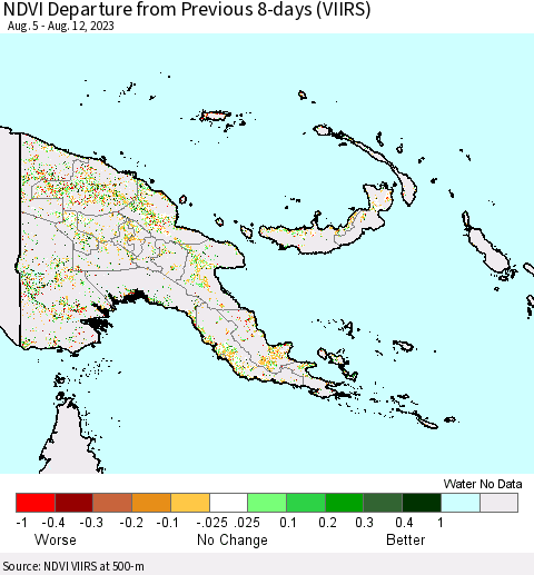 Papua New Guinea NDVI Departure from Previous 8-days (VIIRS) Thematic Map For 8/5/2023 - 8/12/2023