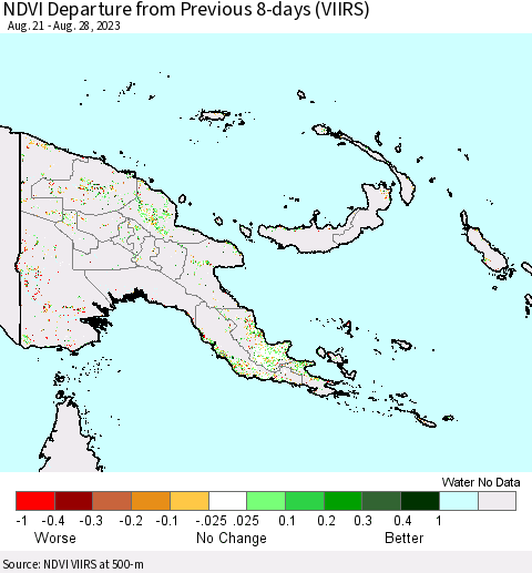 Papua New Guinea NDVI Departure from Previous 8-days (VIIRS) Thematic Map For 8/21/2023 - 8/28/2023