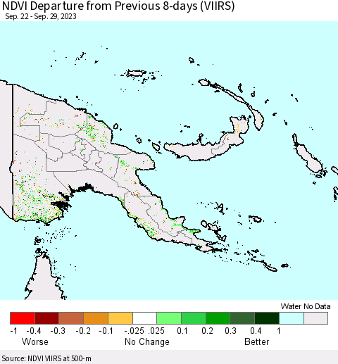 Papua New Guinea NDVI Departure from Previous 8-days (VIIRS) Thematic Map For 9/22/2023 - 9/29/2023
