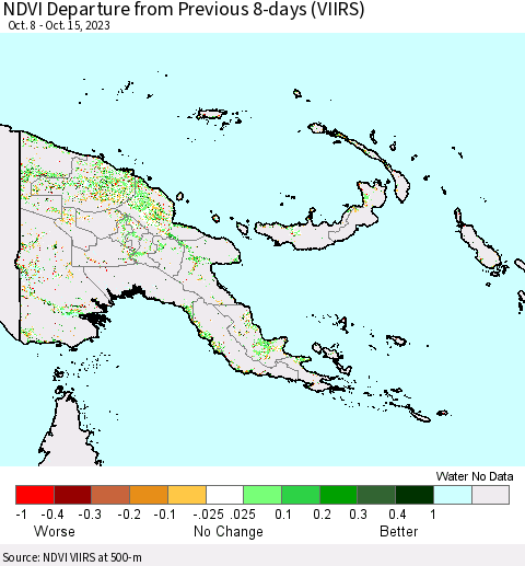 Papua New Guinea NDVI Departure from Previous 8-days (VIIRS) Thematic Map For 10/8/2023 - 10/15/2023