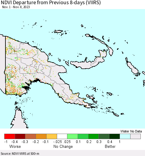 Papua New Guinea NDVI Departure from Previous 8-days (VIIRS) Thematic Map For 11/1/2023 - 11/8/2023