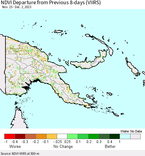 Papua New Guinea NDVI Departure from Previous 8-days (VIIRS) Thematic Map For 11/25/2023 - 12/2/2023