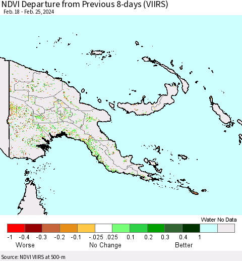 Papua New Guinea NDVI Departure from Previous 8-days (VIIRS) Thematic Map For 2/18/2024 - 2/25/2024