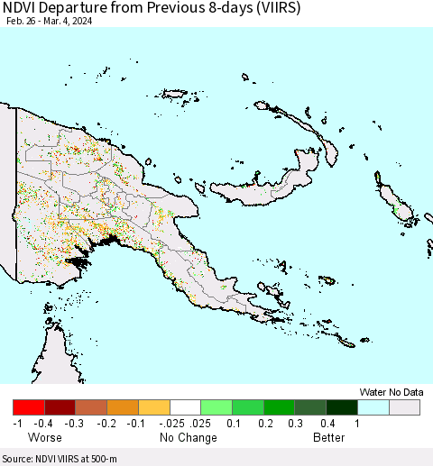 Papua New Guinea NDVI Departure from Previous 8-days (VIIRS) Thematic Map For 2/26/2024 - 3/4/2024