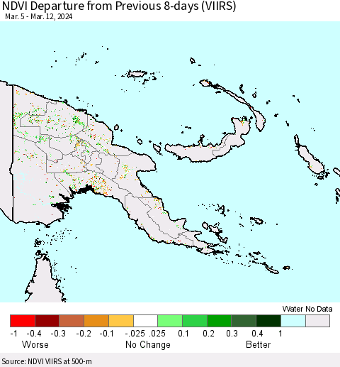 Papua New Guinea NDVI Departure from Previous 8-days (VIIRS) Thematic Map For 3/5/2024 - 3/12/2024