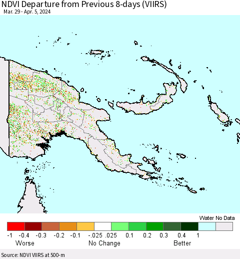 Papua New Guinea NDVI Departure from Previous 8-days (VIIRS) Thematic Map For 3/29/2024 - 4/5/2024