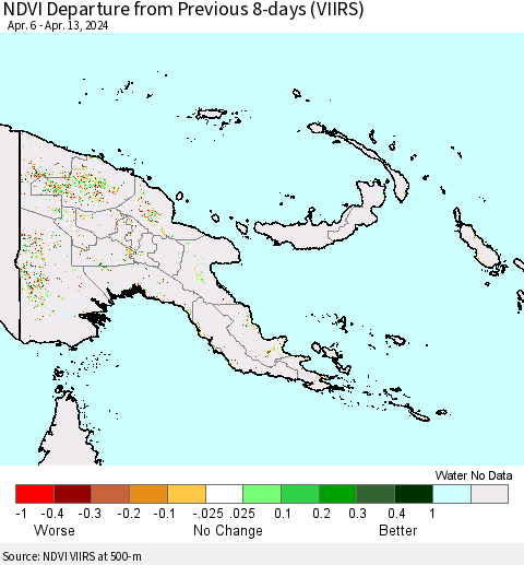 Papua New Guinea NDVI Departure from Previous 8-days (VIIRS) Thematic Map For 4/6/2024 - 4/13/2024