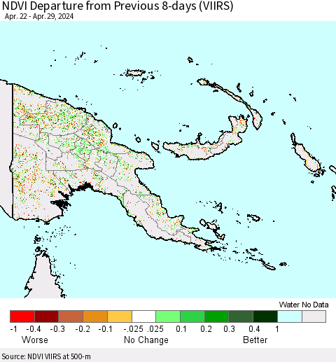 Papua New Guinea NDVI Departure from Previous 8-days (VIIRS) Thematic Map For 4/22/2024 - 4/29/2024