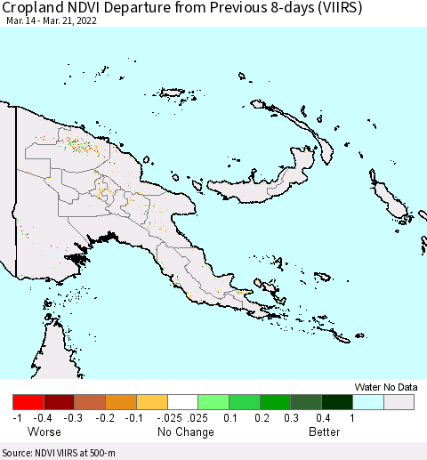 Papua New Guinea Cropland NDVI Departure from Previous 8-days (VIIRS) Thematic Map For 3/14/2022 - 3/21/2022