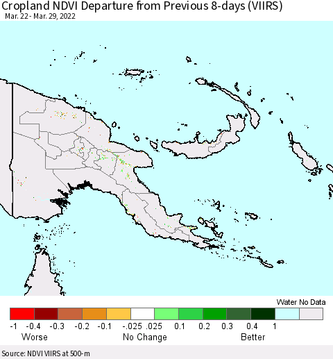 Papua New Guinea Cropland NDVI Departure from Previous 8-days (VIIRS) Thematic Map For 3/22/2022 - 3/29/2022
