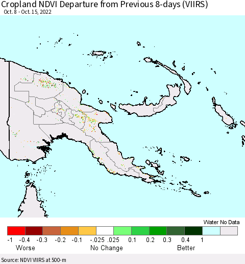Papua New Guinea Cropland NDVI Departure from Previous 8-days (VIIRS) Thematic Map For 10/8/2022 - 10/15/2022
