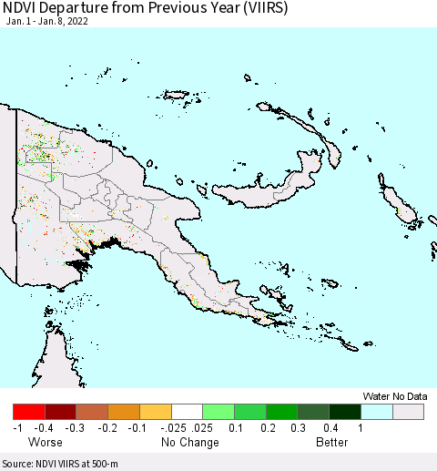 Papua New Guinea NDVI Departure from Previous Year (VIIRS) Thematic Map For 1/1/2022 - 1/8/2022