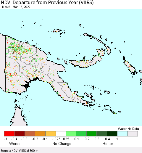 Papua New Guinea NDVI Departure from Previous Year (VIIRS) Thematic Map For 3/6/2022 - 3/13/2022