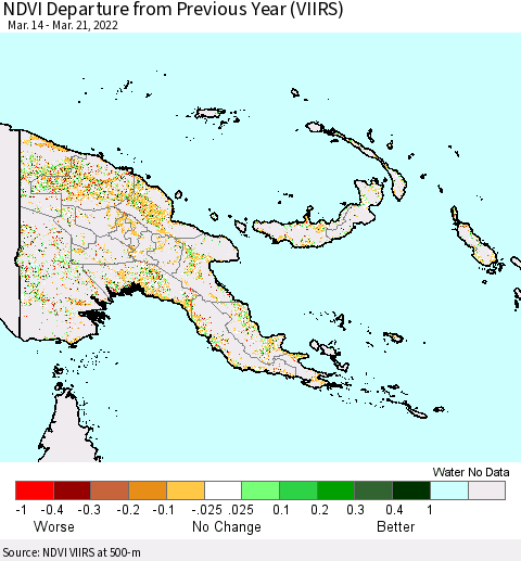 Papua New Guinea NDVI Departure from Previous Year (VIIRS) Thematic Map For 3/14/2022 - 3/21/2022