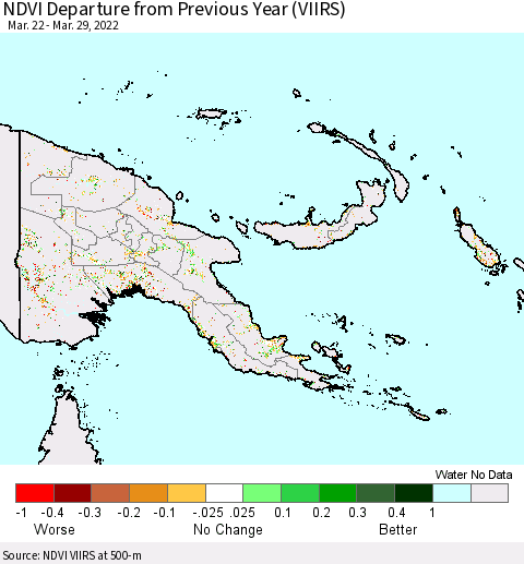 Papua New Guinea NDVI Departure from Previous Year (VIIRS) Thematic Map For 3/22/2022 - 3/29/2022
