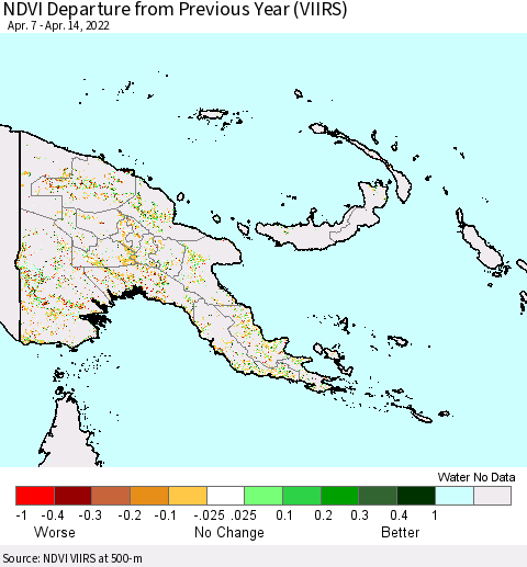 Papua New Guinea NDVI Departure from Previous Year (VIIRS) Thematic Map For 4/7/2022 - 4/14/2022