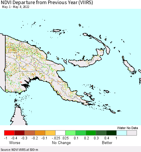 Papua New Guinea NDVI Departure from Previous Year (VIIRS) Thematic Map For 5/1/2022 - 5/8/2022