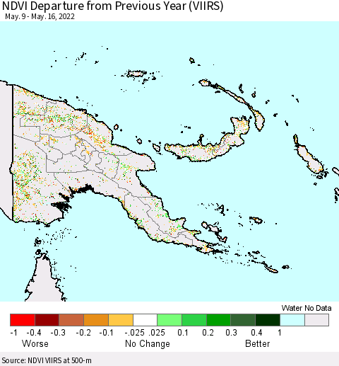 Papua New Guinea NDVI Departure from Previous Year (VIIRS) Thematic Map For 5/9/2022 - 5/16/2022