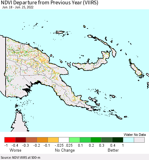 Papua New Guinea NDVI Departure from Previous Year (VIIRS) Thematic Map For 6/18/2022 - 6/25/2022