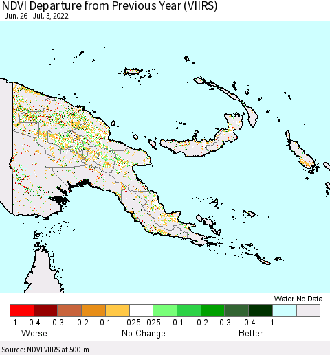 Papua New Guinea NDVI Departure from Previous Year (VIIRS) Thematic Map For 6/26/2022 - 7/3/2022