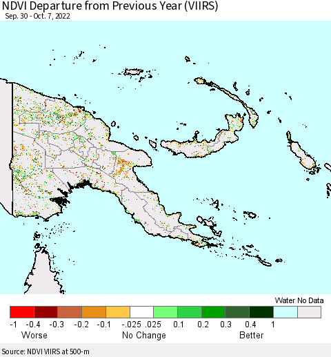 Papua New Guinea NDVI Departure from Previous Year (VIIRS) Thematic Map For 9/30/2022 - 10/7/2022