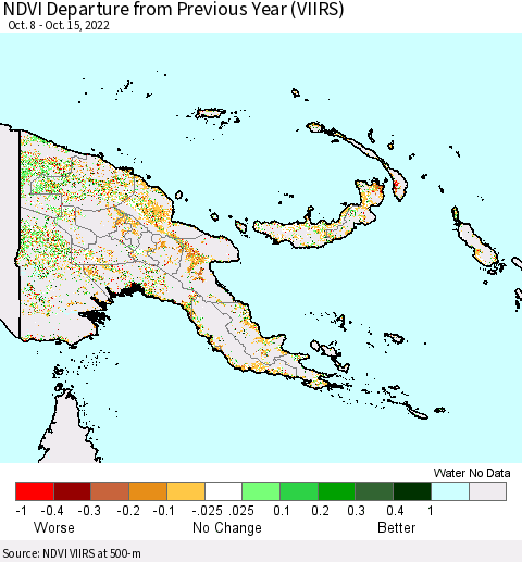 Papua New Guinea NDVI Departure from Previous Year (VIIRS) Thematic Map For 10/8/2022 - 10/15/2022