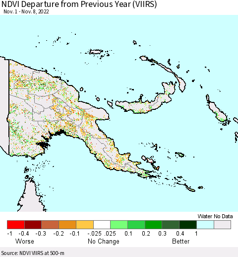 Papua New Guinea NDVI Departure from Previous Year (VIIRS) Thematic Map For 11/1/2022 - 11/8/2022