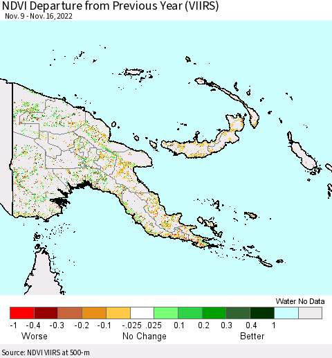 Papua New Guinea NDVI Departure from Previous Year (VIIRS) Thematic Map For 11/9/2022 - 11/16/2022