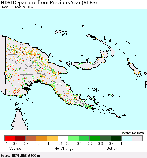 Papua New Guinea NDVI Departure from Previous Year (VIIRS) Thematic Map For 11/17/2022 - 11/24/2022