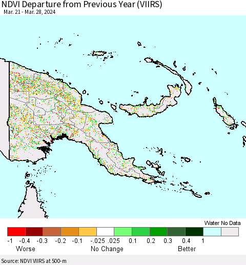 Papua New Guinea NDVI Departure from Previous Year (VIIRS) Thematic Map For 3/21/2024 - 3/28/2024