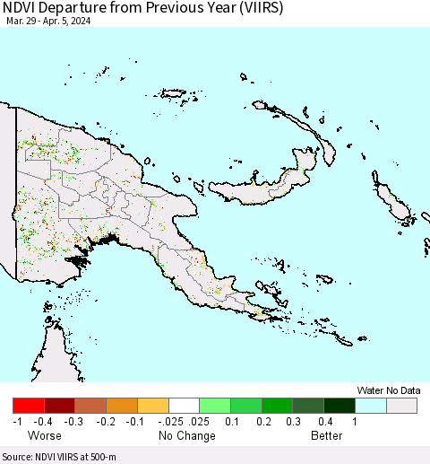 Papua New Guinea NDVI Departure from Previous Year (VIIRS) Thematic Map For 3/29/2024 - 4/5/2024