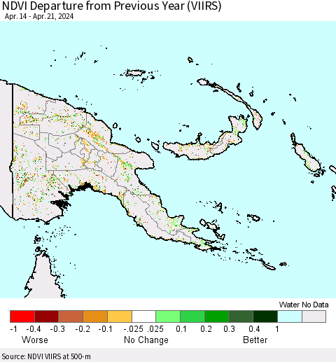 Papua New Guinea NDVI Departure from Previous Year (VIIRS) Thematic Map For 4/14/2024 - 4/21/2024