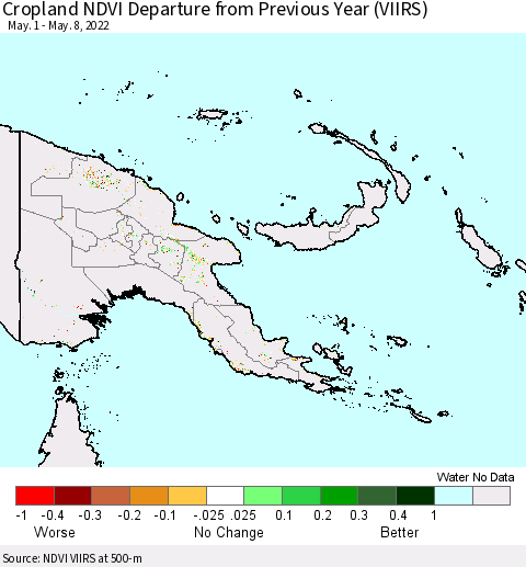 Papua New Guinea Cropland NDVI Departure from Previous Year (VIIRS) Thematic Map For 5/1/2022 - 5/8/2022