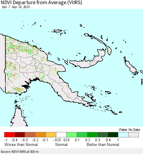 Papua New Guinea NDVI Departure from Average (VIIRS) Thematic Map For 4/7/2023 - 4/14/2023