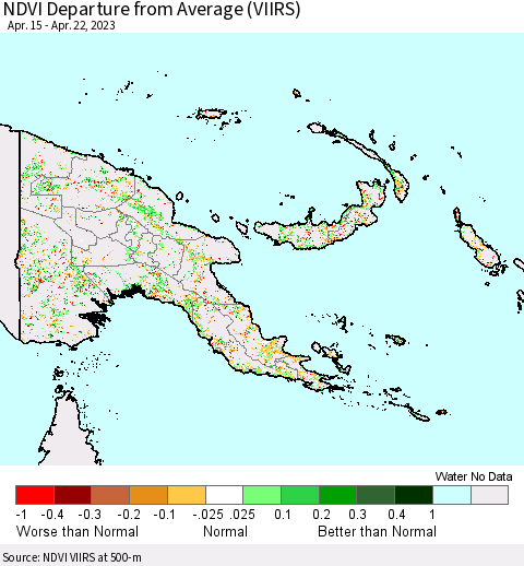 Papua New Guinea NDVI Departure from Average (VIIRS) Thematic Map For 4/15/2023 - 4/22/2023