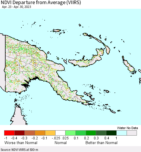 Papua New Guinea NDVI Departure from Average (VIIRS) Thematic Map For 4/23/2023 - 4/30/2023