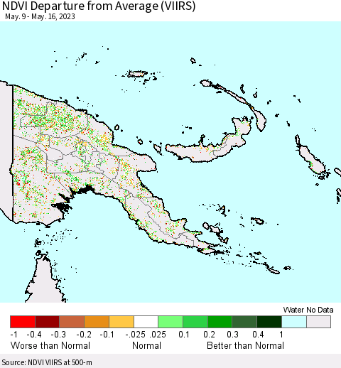 Papua New Guinea NDVI Departure from Average (VIIRS) Thematic Map For 5/9/2023 - 5/16/2023