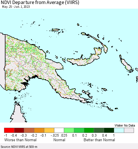 Papua New Guinea NDVI Departure from Average (VIIRS) Thematic Map For 5/25/2023 - 6/1/2023
