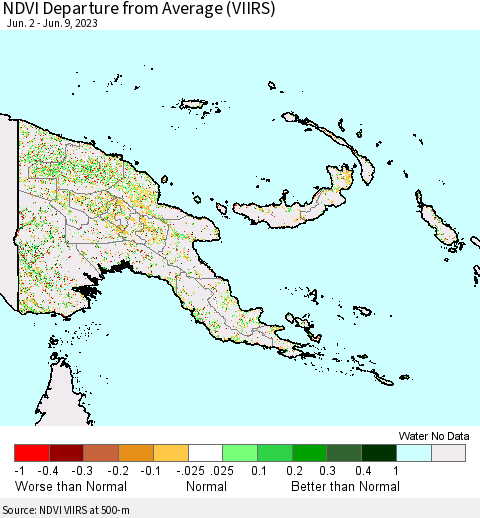 Papua New Guinea NDVI Departure from Average (VIIRS) Thematic Map For 6/2/2023 - 6/9/2023