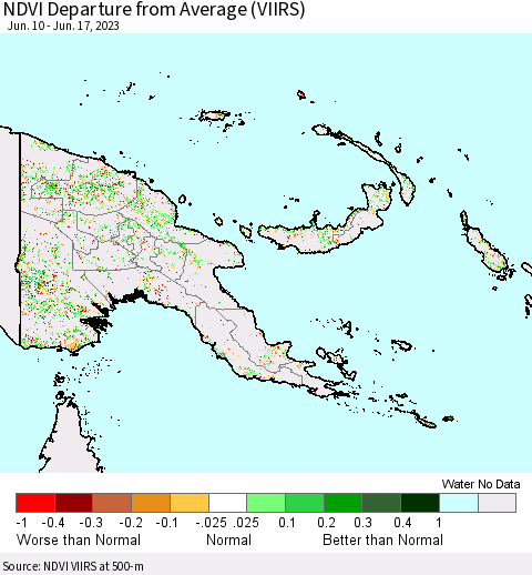 Papua New Guinea NDVI Departure from Average (VIIRS) Thematic Map For 6/10/2023 - 6/17/2023