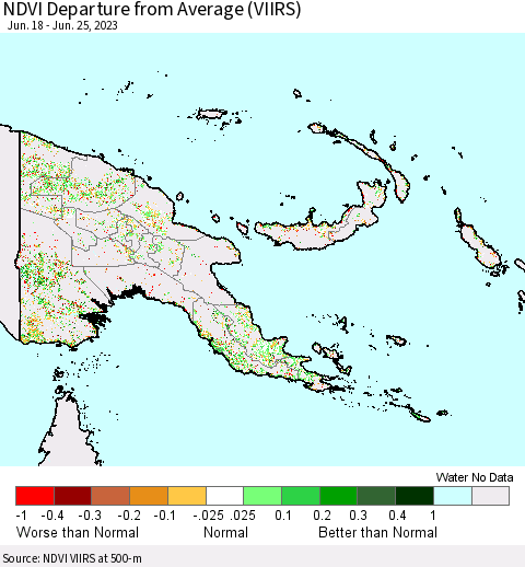 Papua New Guinea NDVI Departure from Average (VIIRS) Thematic Map For 6/18/2023 - 6/25/2023