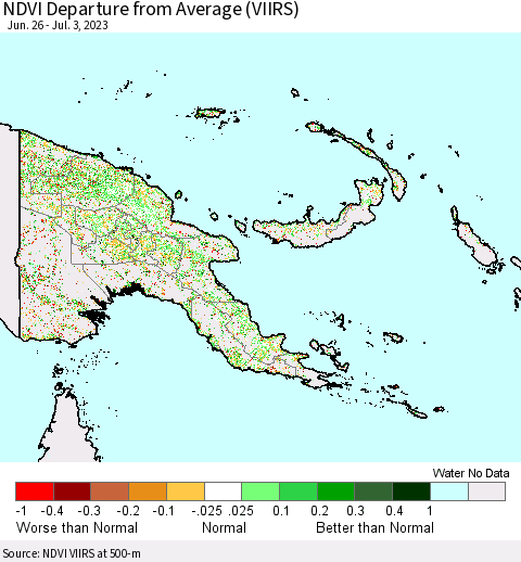 Papua New Guinea NDVI Departure from Average (VIIRS) Thematic Map For 6/26/2023 - 7/3/2023