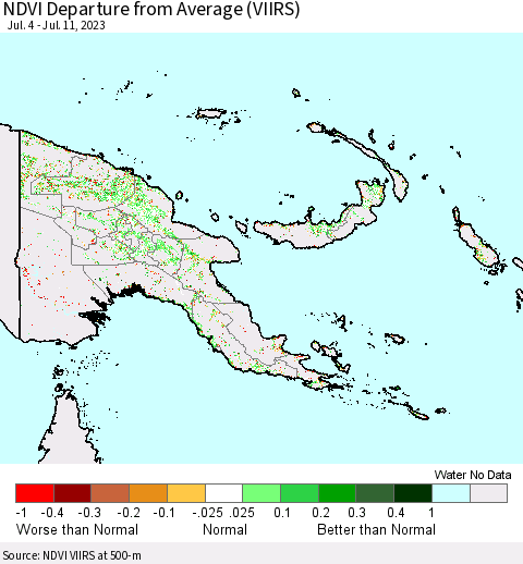 Papua New Guinea NDVI Departure from Average (VIIRS) Thematic Map For 7/4/2023 - 7/11/2023