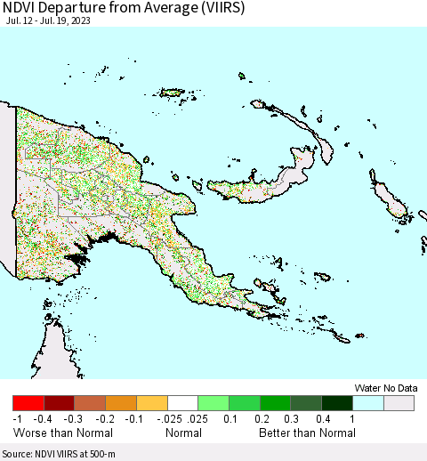 Papua New Guinea NDVI Departure from Average (VIIRS) Thematic Map For 7/12/2023 - 7/19/2023
