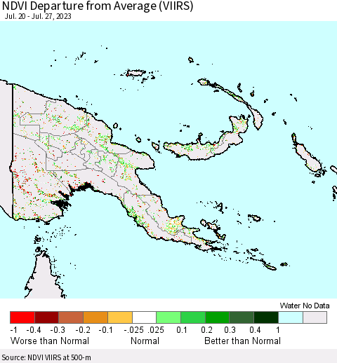 Papua New Guinea NDVI Departure from Average (VIIRS) Thematic Map For 7/20/2023 - 7/27/2023