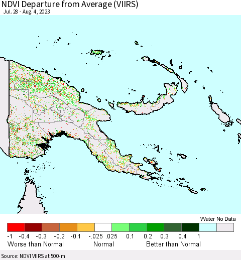 Papua New Guinea NDVI Departure from Average (VIIRS) Thematic Map For 7/28/2023 - 8/4/2023
