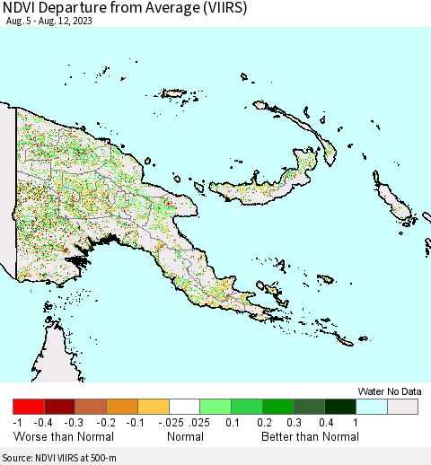 Papua New Guinea NDVI Departure from Average (VIIRS) Thematic Map For 8/5/2023 - 8/12/2023