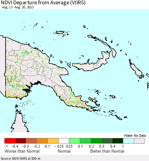 Papua New Guinea NDVI Departure from Average (VIIRS) Thematic Map For 8/13/2023 - 8/20/2023