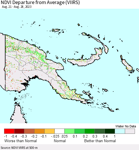 Papua New Guinea NDVI Departure from Average (VIIRS) Thematic Map For 8/21/2023 - 8/28/2023