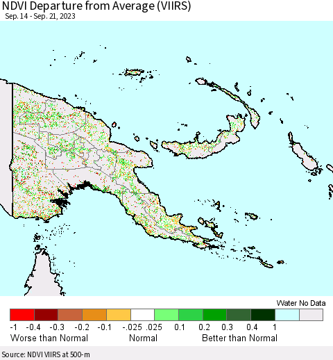 Papua New Guinea NDVI Departure from Average (VIIRS) Thematic Map For 9/14/2023 - 9/21/2023